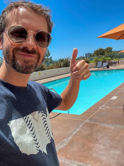 man by pool